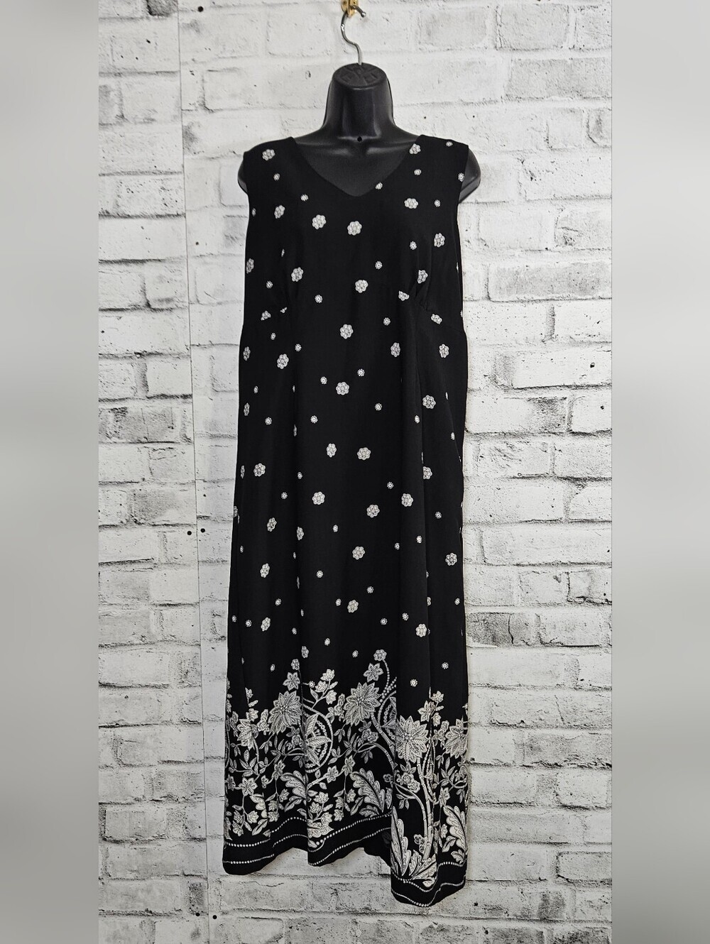 Vintage Northern Reflections Floral Border Maxi Dress XL Black White